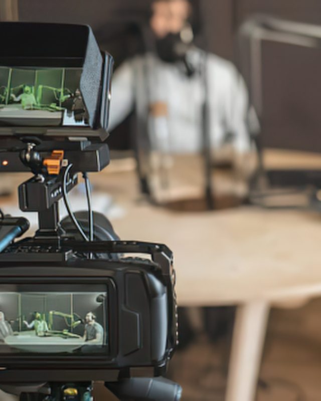 Multicam podcast studio setup with cameras and lighting for B2B video production